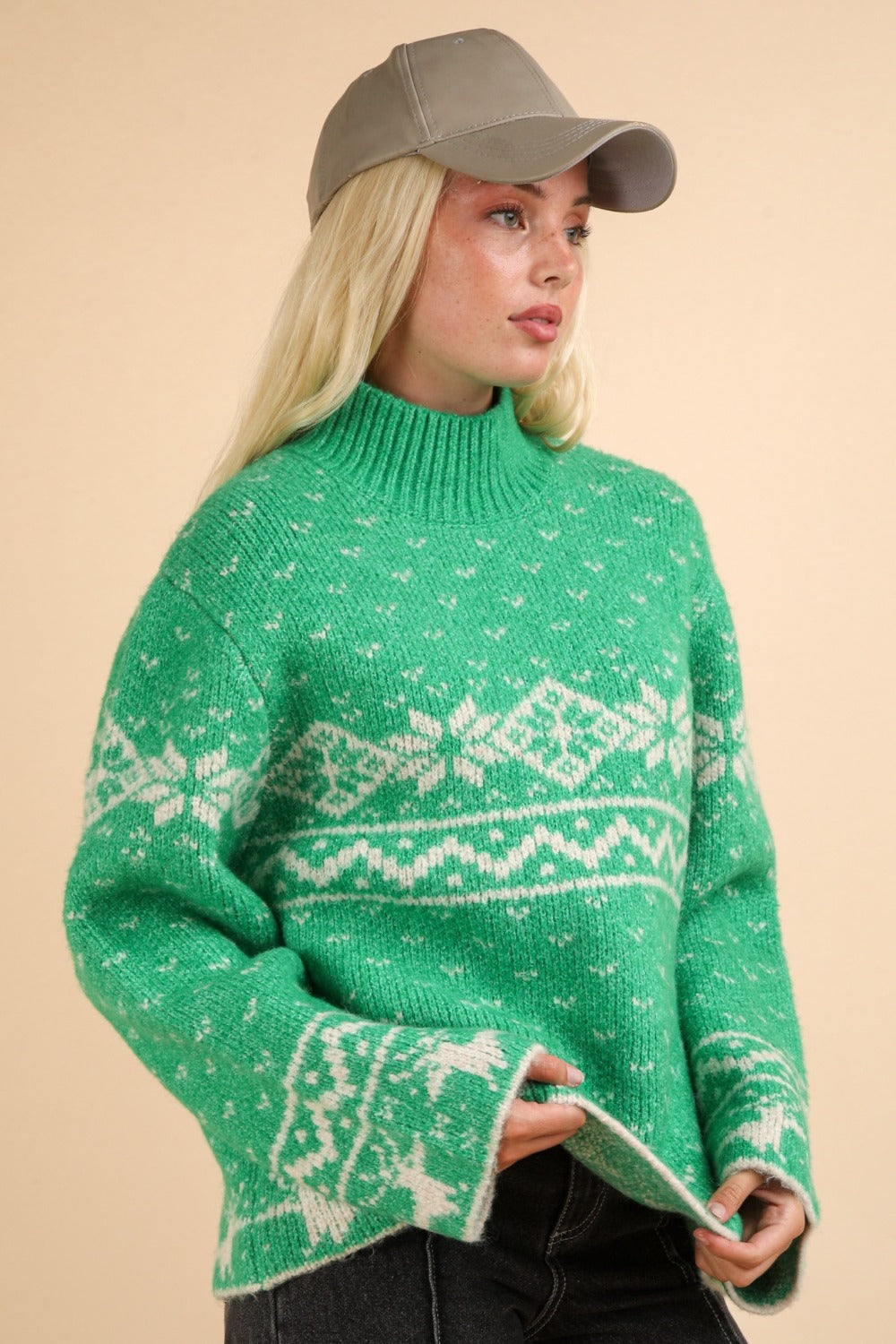 VERY J Christmas Element Mock Neck Long Sleeve Sweater