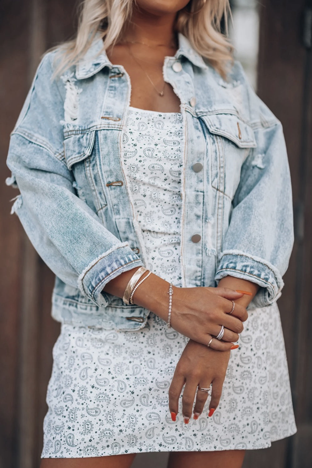 Distressed Drop Shoulder Denim Jacket